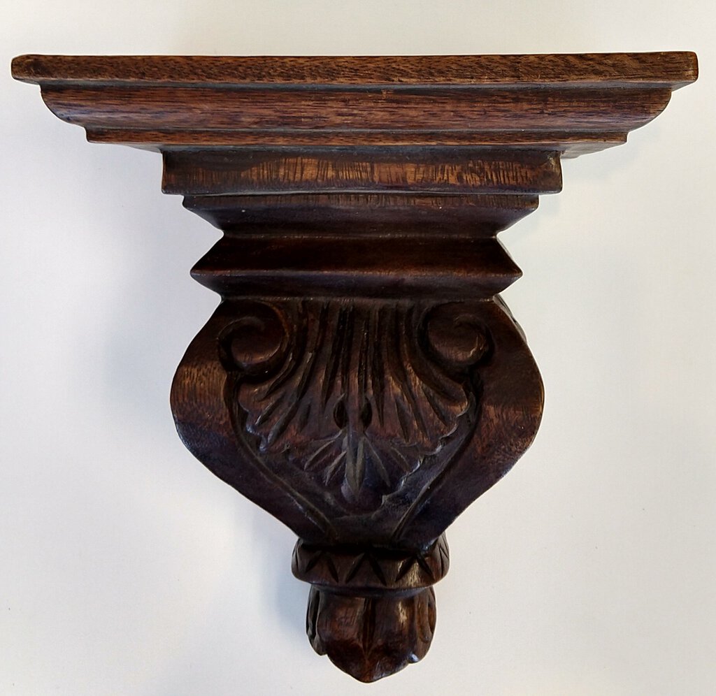 NEW Hand Carved Leaf Column Wood Wall Shelf - Thailand BRHT-11S