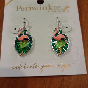 NEW Earrings - Enamel Flamingos & Leaves 8108225