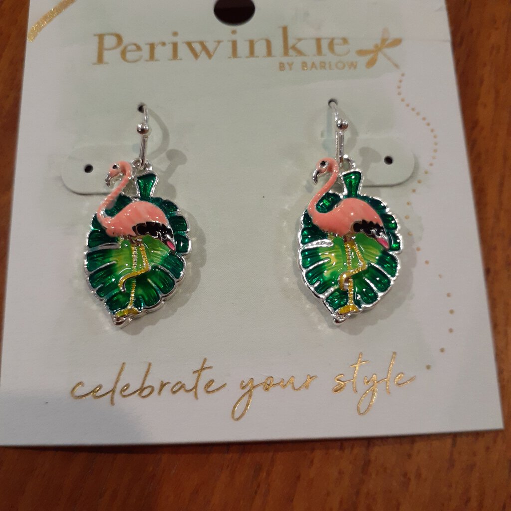 NEW Earrings - Enamel Flamingos & Leaves 8108225