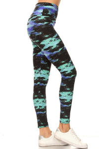 NEW One Size Leggings - Black & Teal LY5R-R554