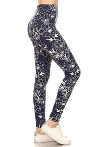 NEW One Size Leggings - Navy with Flowers LY5R-R623