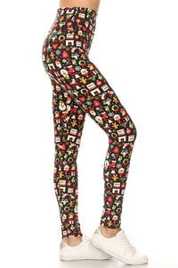NEW One Size Leggings - Holiday Print on Black LY5R-S676