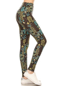 NEW One Size Leggings - Black with Leaves & Fish LY5R-S739W