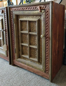 Ornate Wood & Brass Nightstand - as found - Made in India