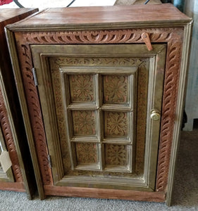 Ornate Wood & Brass Nightstand - as found - Made in India