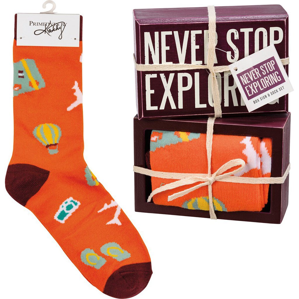 NEW Box Sign & Sock Set - Never Stop Exploring - 112929