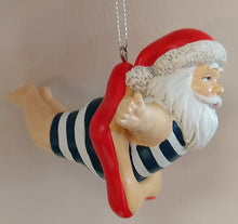 Load image into Gallery viewer, NEW Santa in Lifesaver Ornament - Blue Striped Suit
