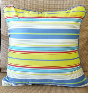 NEW 16x16 Pillow with Piping - Blue/Yellow/Red Stripe