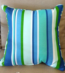 NEW 16x16 Indoor/Outdoor Pillow with Piping - Blue/Green Stripe