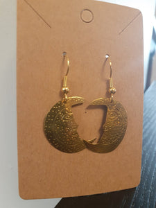 NEW Earrings - Stamped Metal Moon Gold