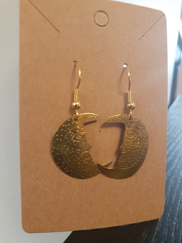 NEW Earrings - Stamped Metal Moon Gold