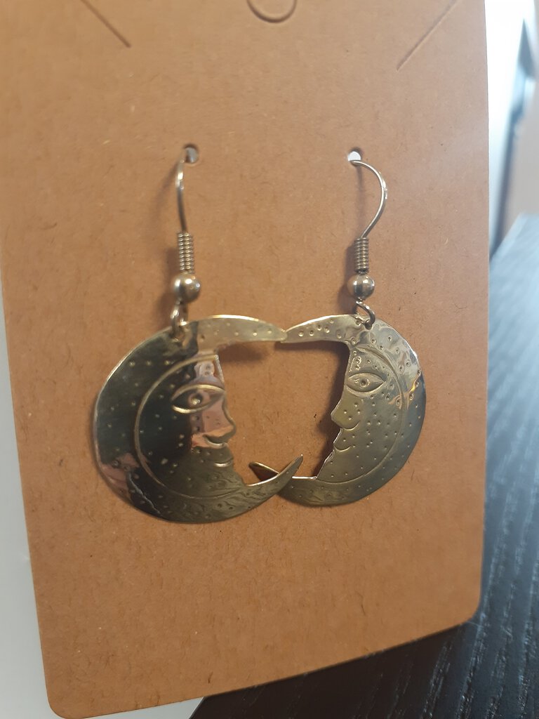 NEW Earrings - Stamped Metal Moon Silver