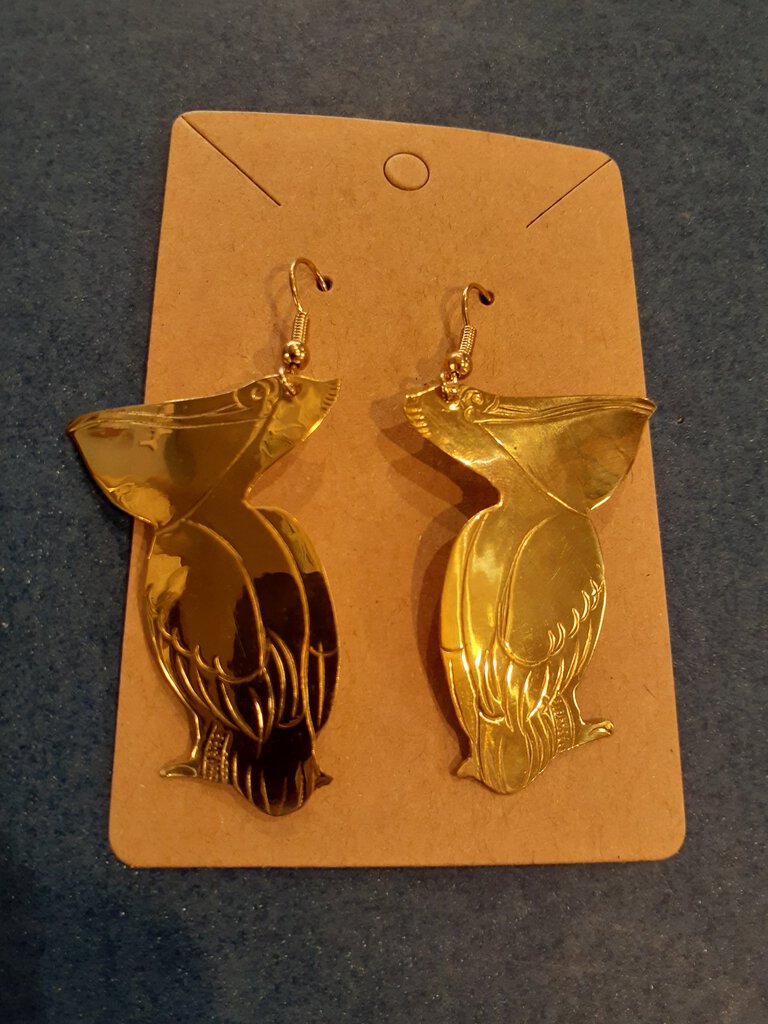 NEW Earrings - Stamped Metal Pelican Gold