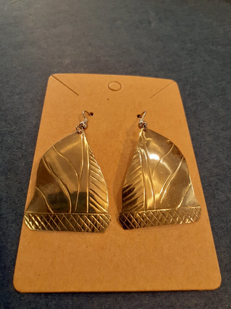 NEW Earrings - Stamped Metal Sailboat Silver