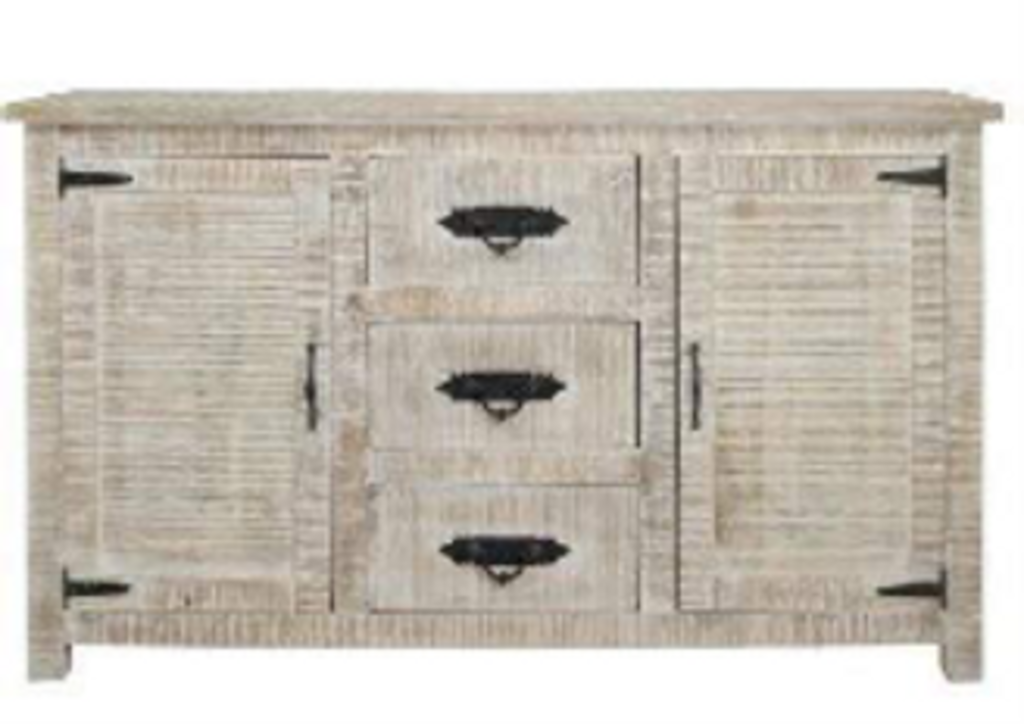 NEW Whitewash Wood Sideboard with Black Hardware - f-2340