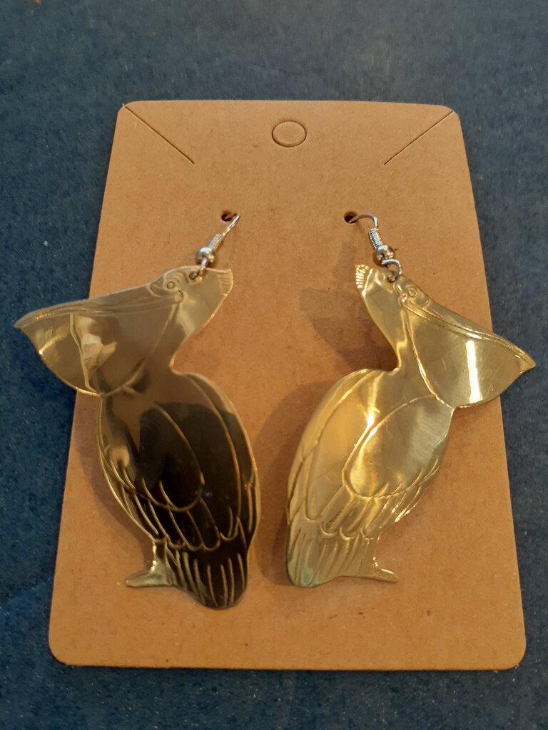 NEW Earrings - Stamped Metal Pelican Silver
