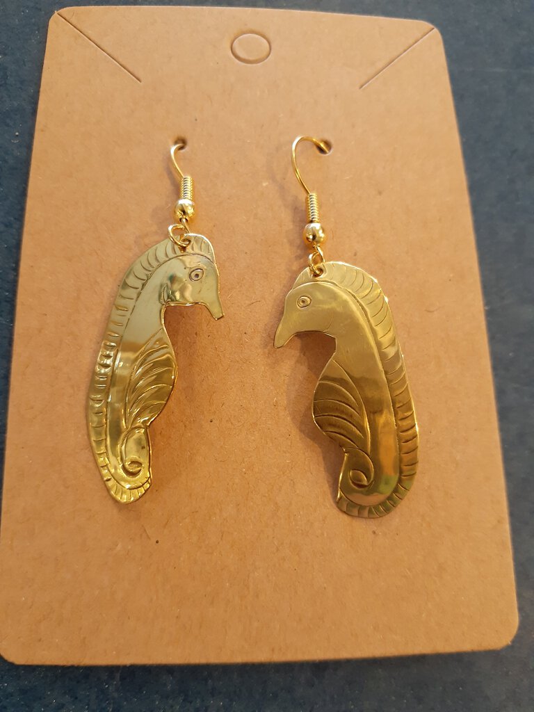 NEW Earrings - Stamped Metal Seahorse Gold