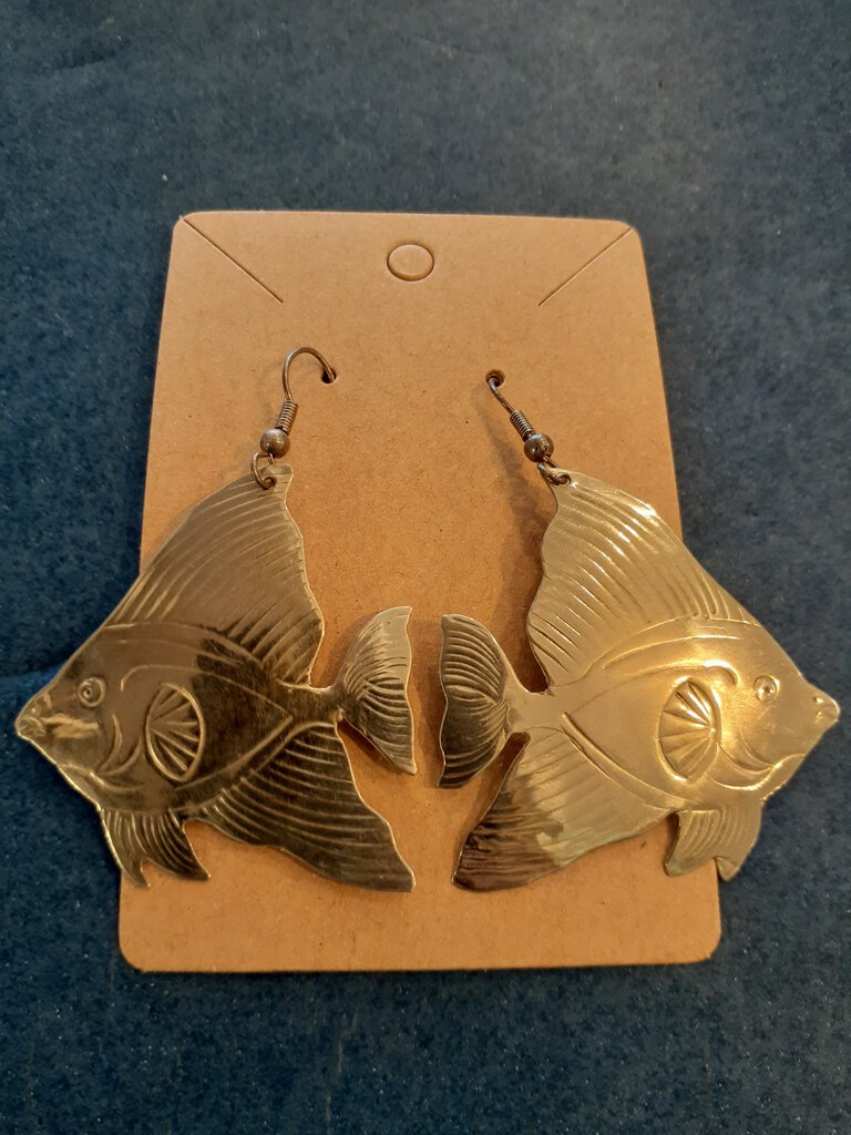 NEW Earrings - Stamped Metal Angelfish Silver