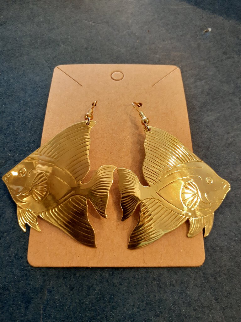 NEW Earrings - Stamped Metal Angelfish Gold