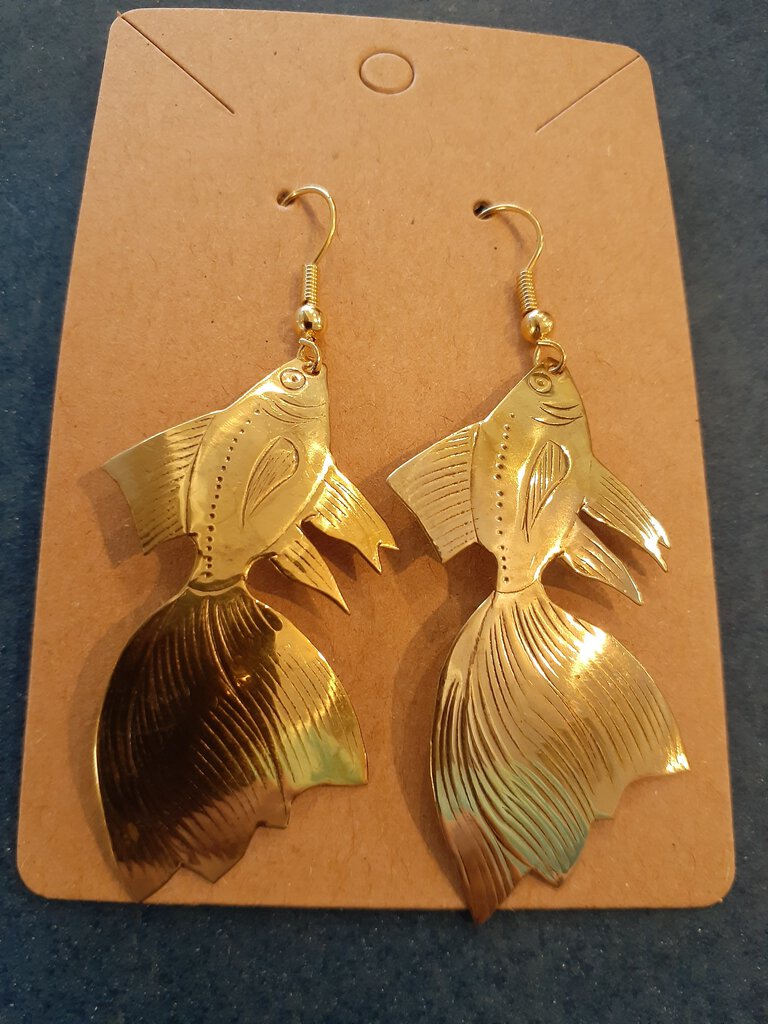 NEW Earrings - Stamped Metal Fancy Goldfish Gold