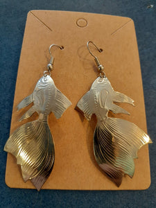 NEW Earrings - Stamped Metal Fancy Goldfish Silver