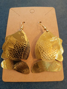 NEW Earrings - Stamped Metal Detailed Fish Gold