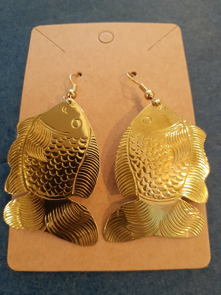 NEW Earrings - Stamped Metal Detailed Fish Gold