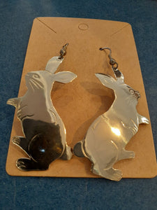 NEW Earrings - Stamped Metal Smooth Rabbit Silver