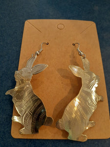 NEW Earrings - Stamped Metal Textured Rabbit Silver