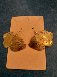 NEW Earrings - Stamped Metal Detailed Rabbit Gold