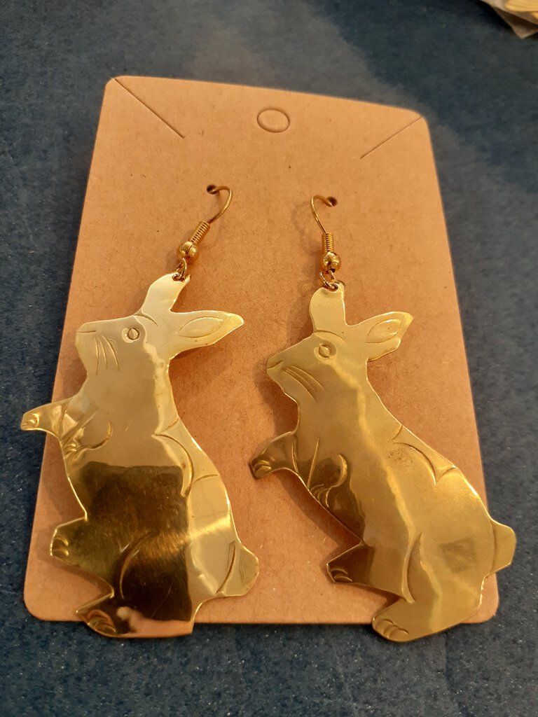 NEW Earrings - Stamped Metal Smooth Rabbit Gold