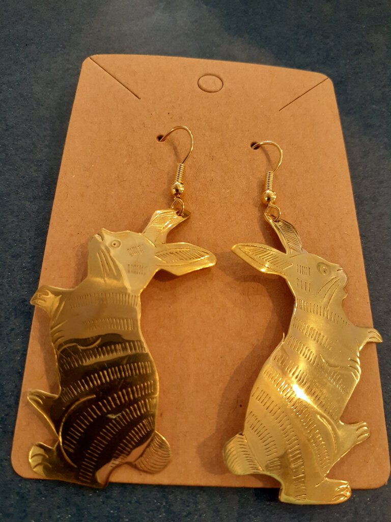 NEW Earrings - Stamped Metal Textured Rabbit Gold