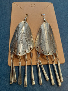 NEW Earrings - Stamped Metal Tassel Scalloped Diamond Silver