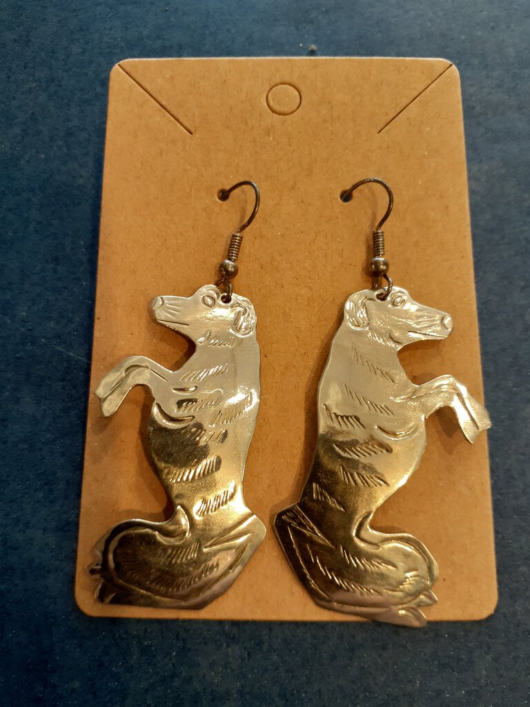 NEW Earrings - Stamped Metal Dog Silver