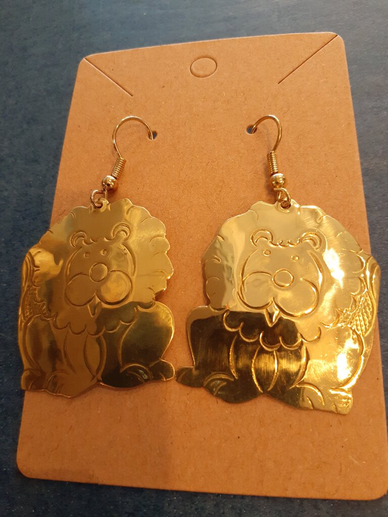 NEW Earrings - Stamped Metal Lion Gold