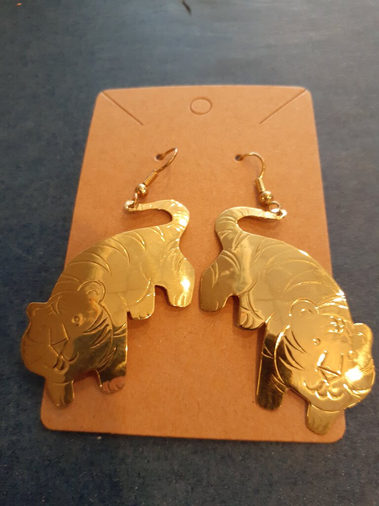 NEW Earrings - Stamped Metal Tiger Gold