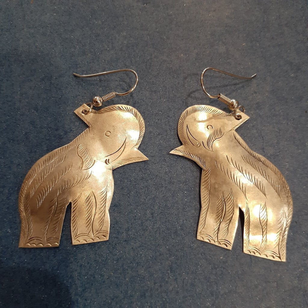 NEW Earrings - Stamped Metal Standing Elephant Silver