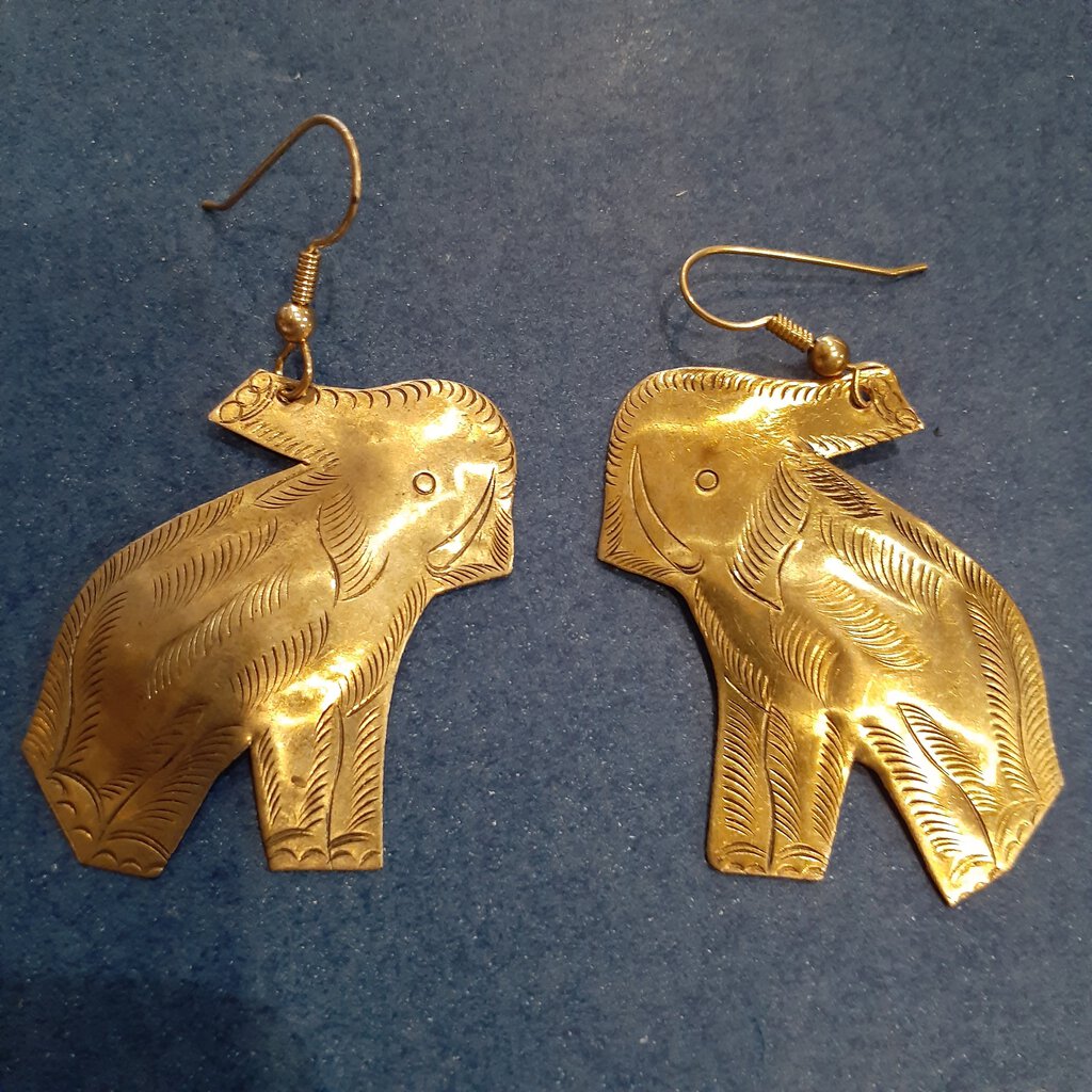 NEW Earrings - Stamped Metal Standing Elephant Gold