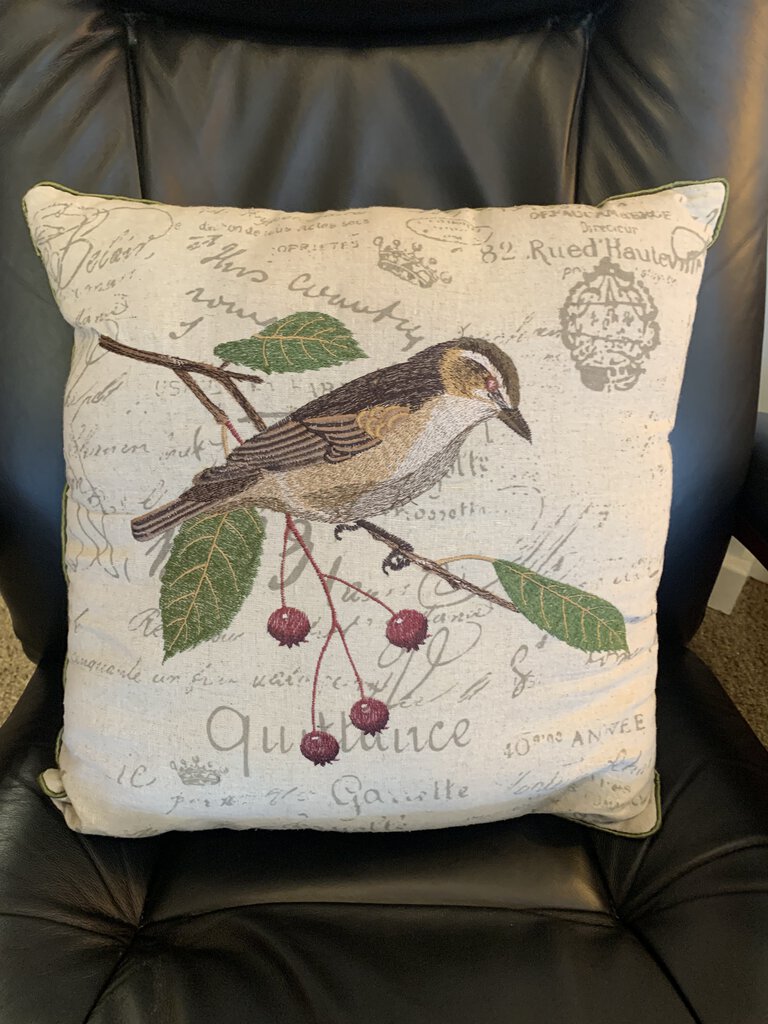 Embroidered Bird Decorative Pillow
