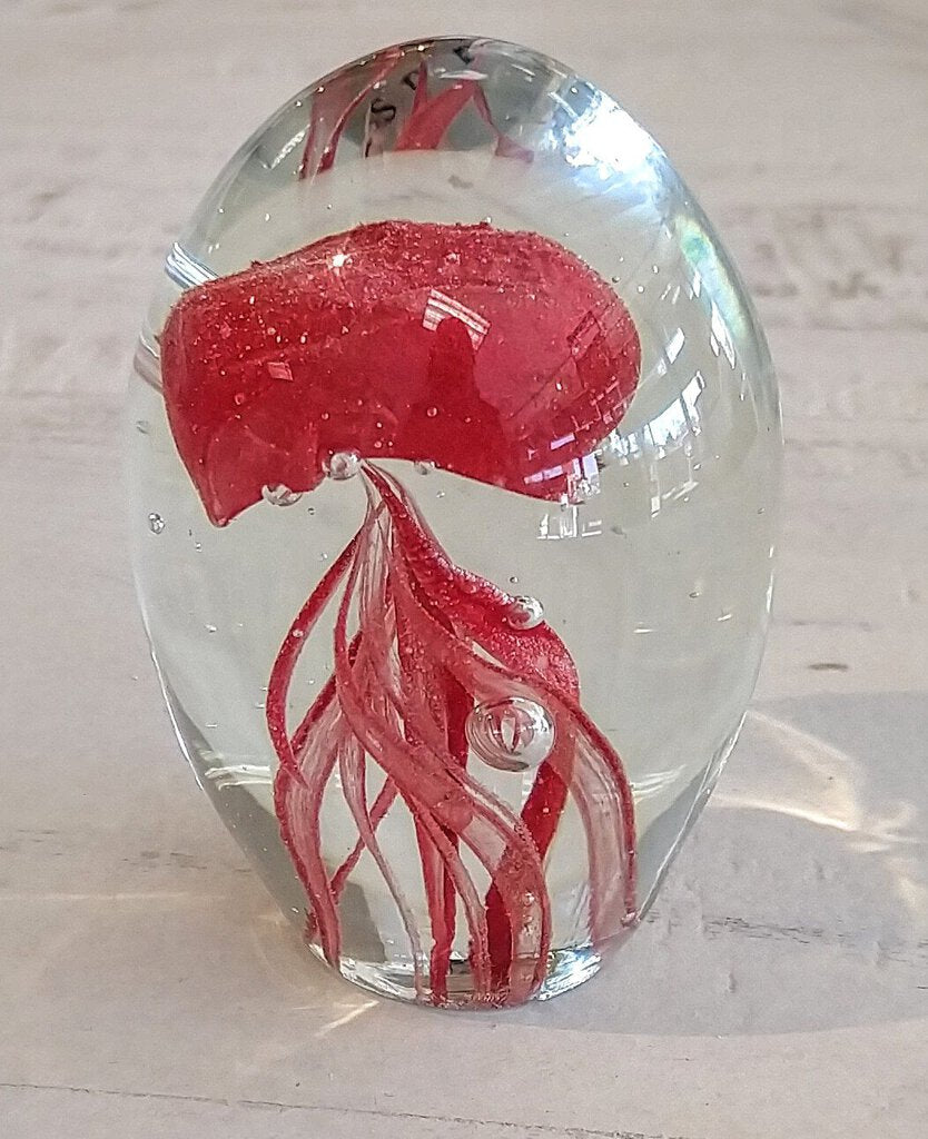 NEW Art Glass Jelly Fish Paperweight - Red