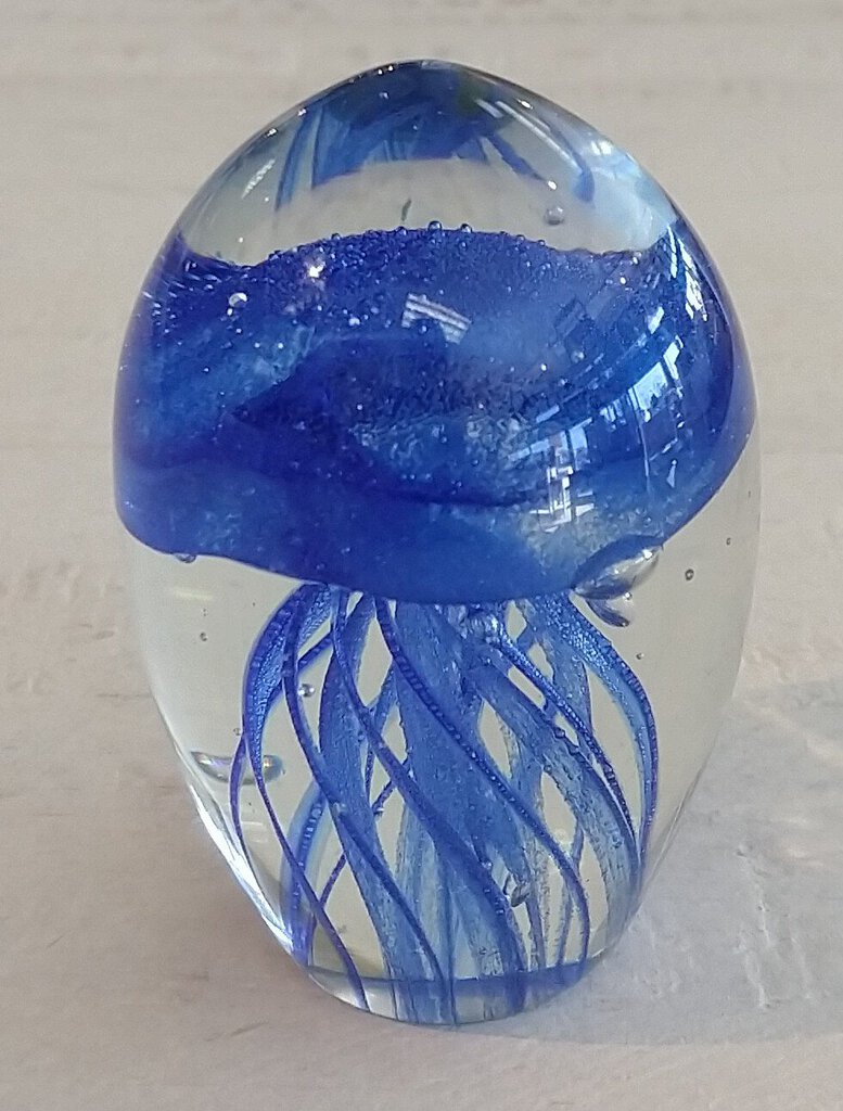NEW Art Glass Jelly Fish Paperweight - Blue