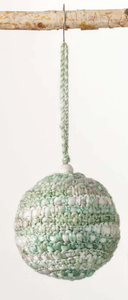 NEW 4" Green & White Knit Ball Ornament