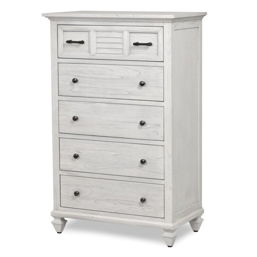 NEW Surfside 5 Drawer Chest - Weathered White Finish