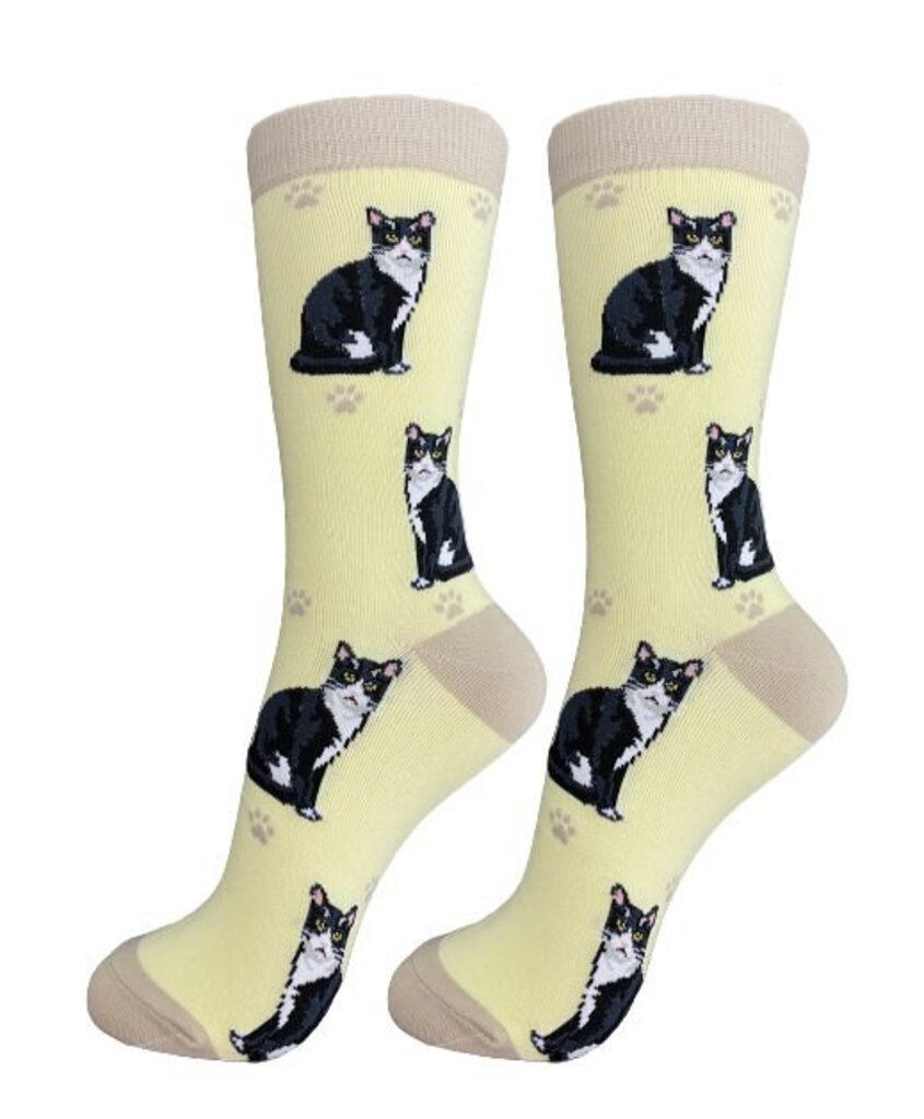 NEW Socks - Happy Tails Black/White Cat - 801FB-3