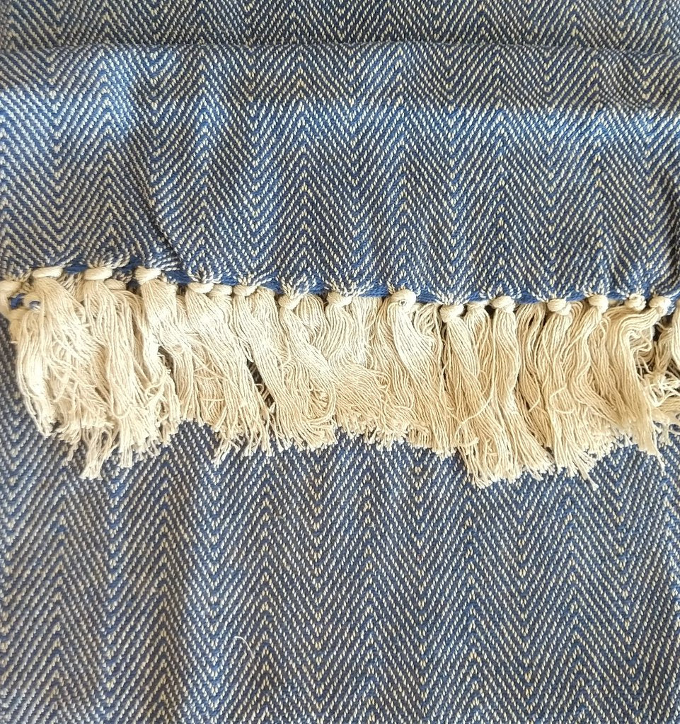 NEW Striped Cotton Throw - Royal Blue & Off-White