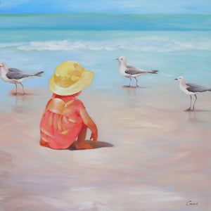 NEW Oil Painting - Girl watching Seagulls - cb-2015