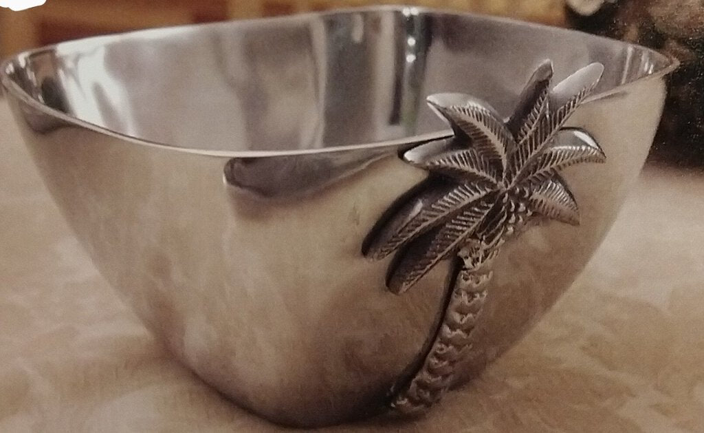 NEW Tapered Aluminum Bowl - Palm Tree Accent