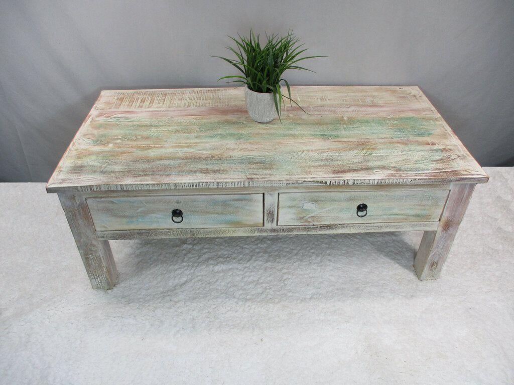 NEW Whitewashed Reclaimed Wood Coffee Table with 4 Drawers f-RW-34