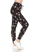 Load image into Gallery viewer, NEW Joggers - Black with Pink &amp; White Floral Print JGA-R624
