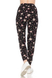 NEW Joggers - Black with Pink & White Floral Print JGA-R624